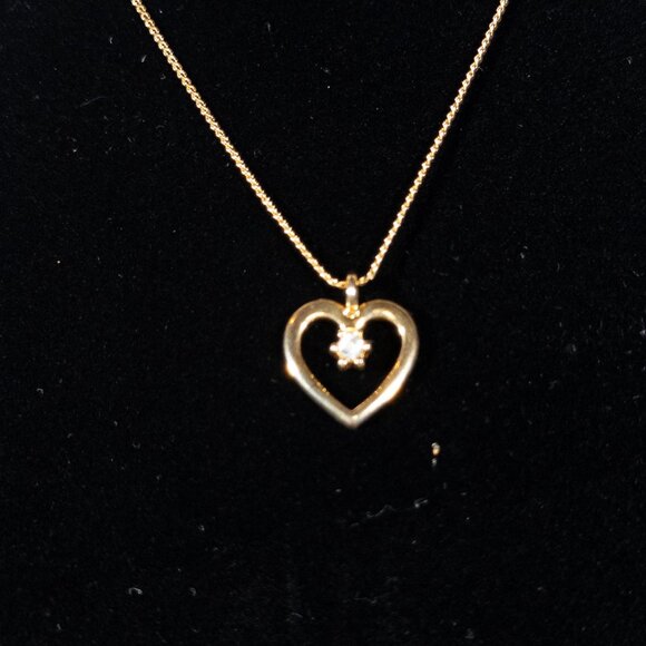 Dainty Heart with Rhinestone Gold Necklace - Picture 2 of 3